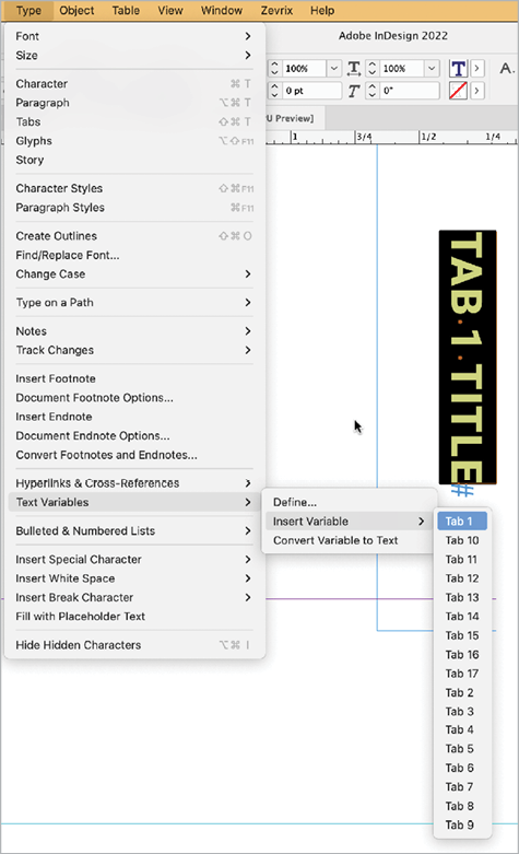Add your binder tab labels to the template using text variables.