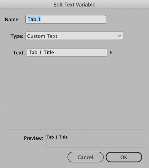 The Edit Text Variable dialog box in InDesign