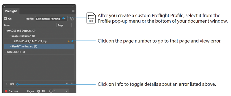 The Preflight panel in InDesign