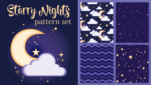 Illustrator downloadable starry nights pattern set