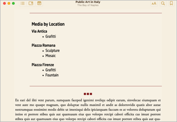 Section break shown with three red square boxes centered on text.