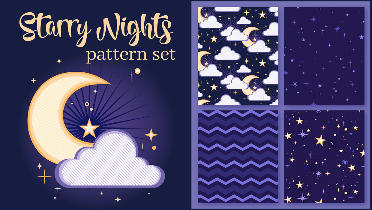 Illustrator downloadable starry nights pattern set