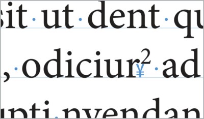 closeup of text type shows hidden character for text anchor.