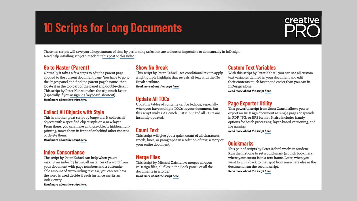 10 Long Document scripts for Adobe InDesign