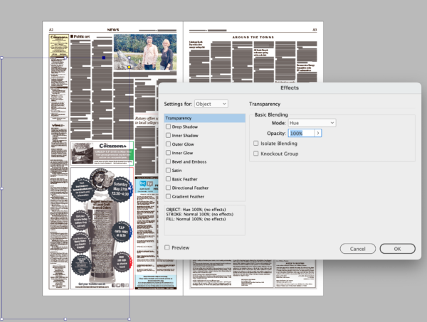 Frame the size of print area of the page partially covering page A2 of document, and underneath the frame the color is gray.
