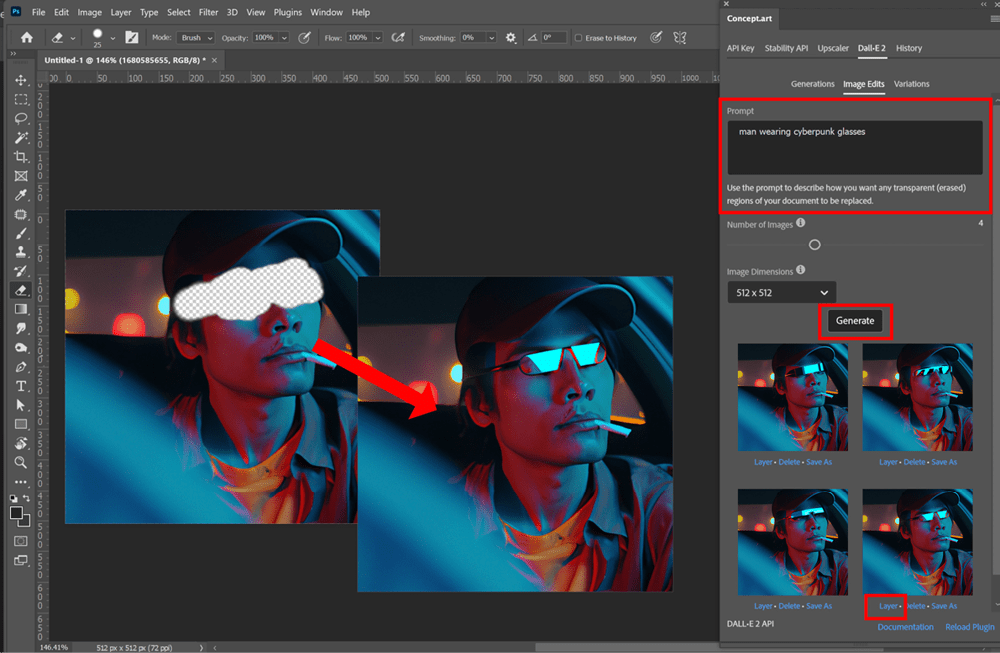 Figure 16. The DALL-E 2 Image Edits tools in the Concept.art plug-in