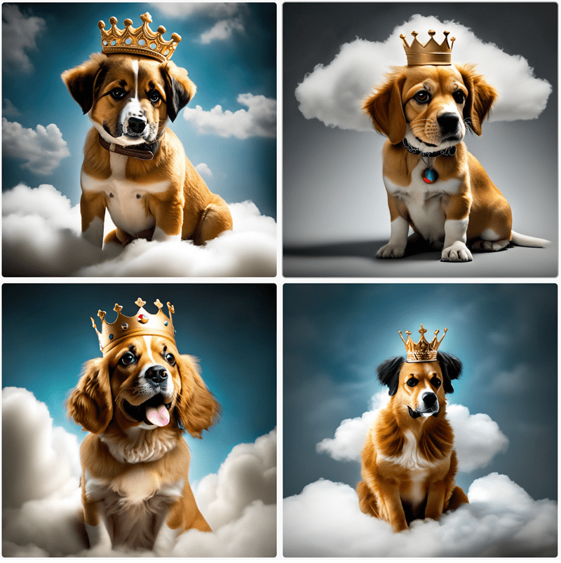 Figure 3. A dog wearing a crown, sitting on a cloud
