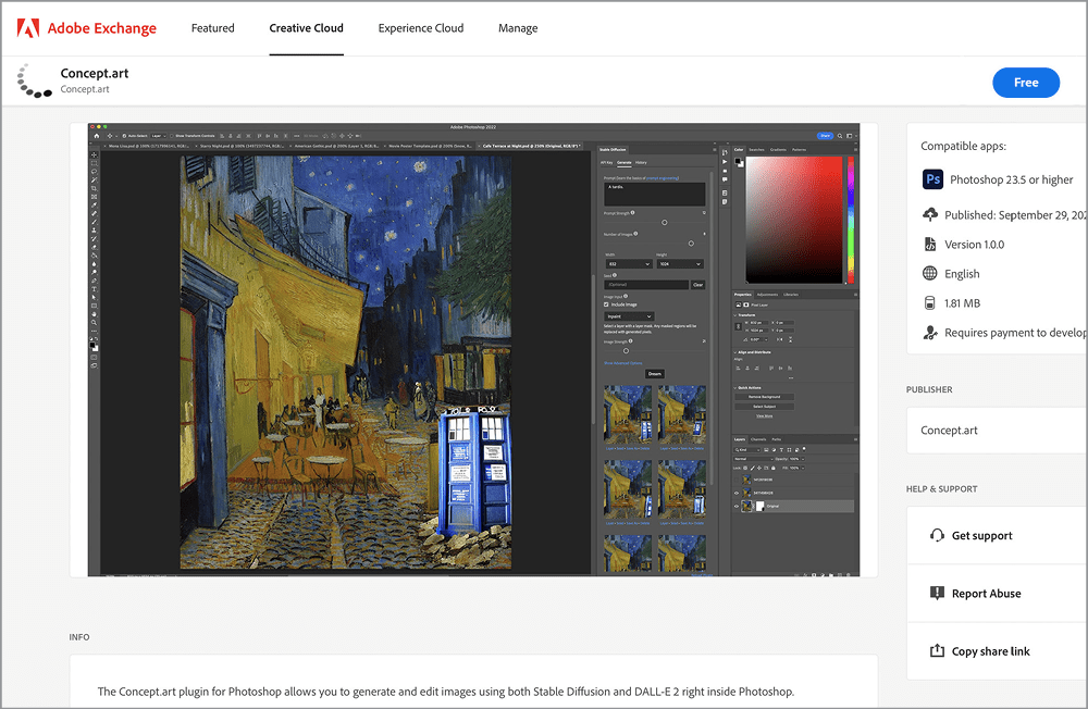 Figure 5. Install the Concept.art plug-in by clicking the Free button.