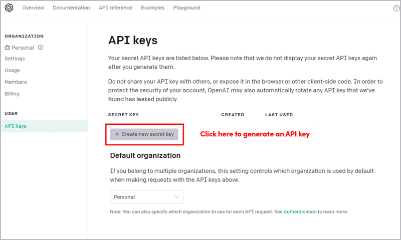 Figure 7. Get the DALL-E 2 API key.