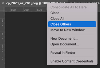 Close Others command in Adobe Photoshop