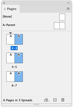 InDesign Pages panel with odd pages selected