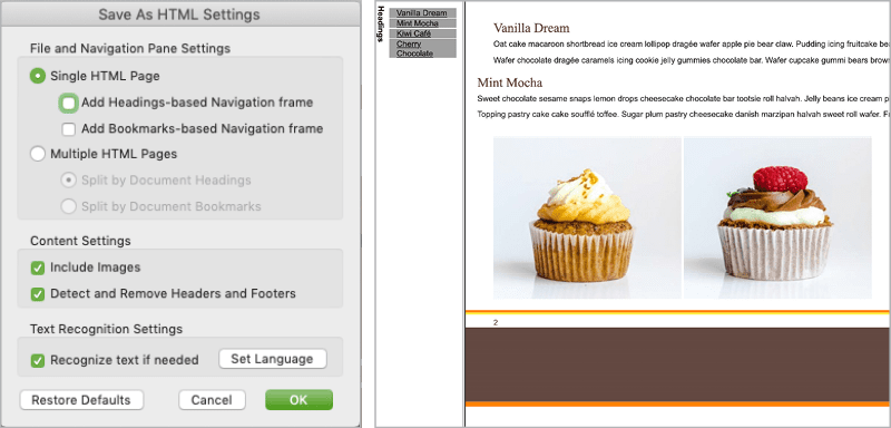 Figure 22. Acrobat can add navigation to your document when you export to HTML.