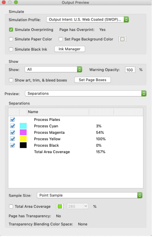 Figure 4. Check your separations with the Output Preview dialog box.