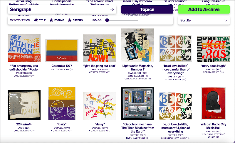Figure 7. Search results show screen-printed design that’s been labeled with the technique serigraph