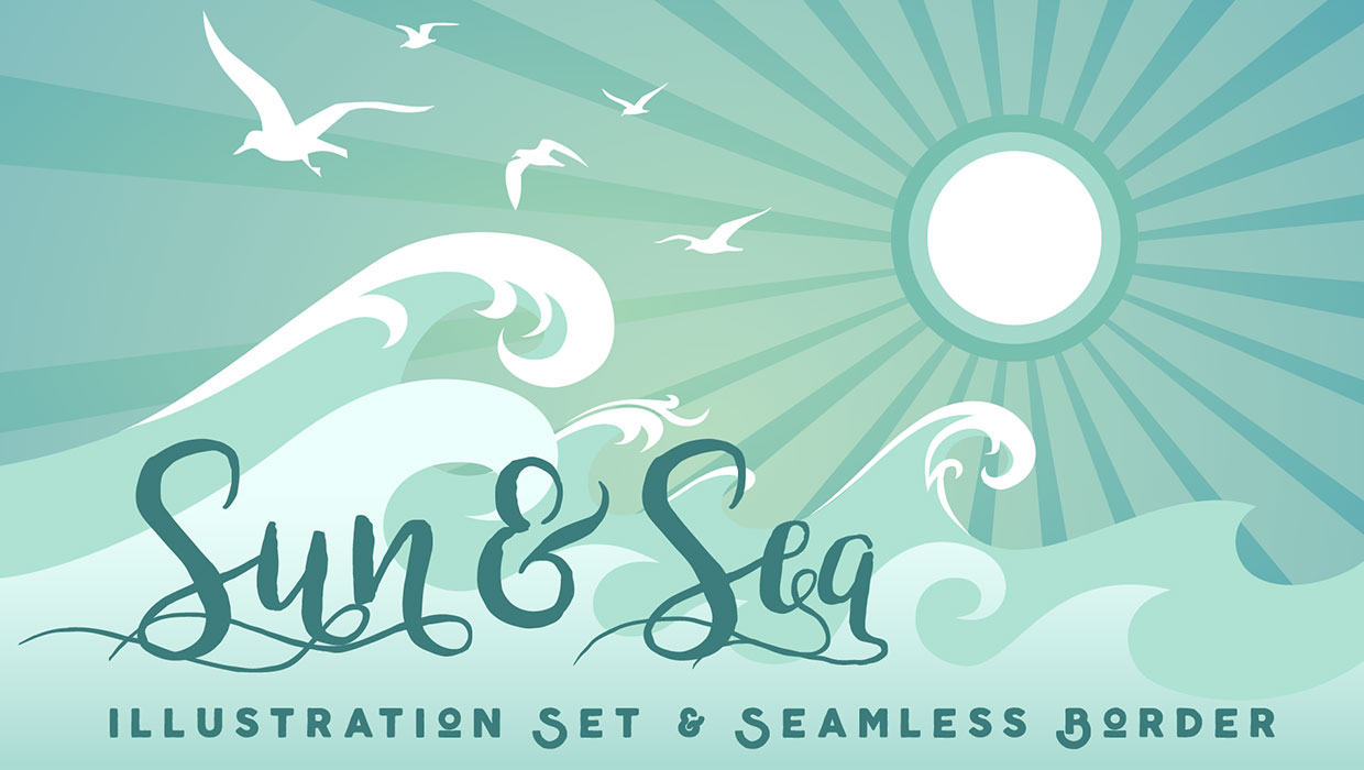 sun and sea illustration set for Adobe Illustrator