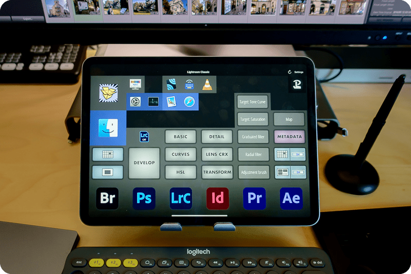 Figure 4. The Touch Portal app with a page of custom buttons I set up to support how I use Lightroom Classic