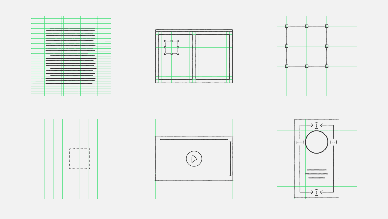 Examples of guides that can be created with the GuideGuide plug-in for Adobe Photoshop, InDesign, and Illustrator