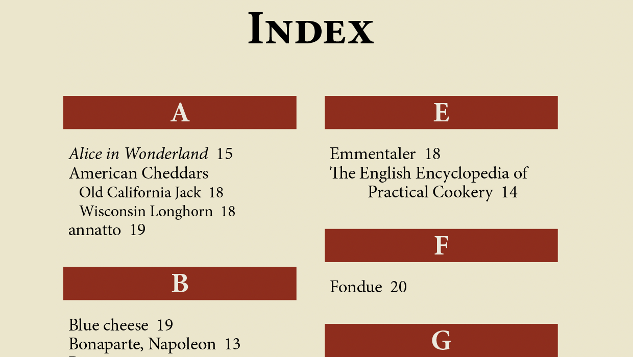 InDesign index with italics formatting applied to a book title