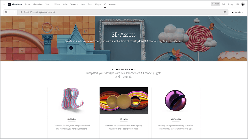 Figure 10. The Adobe Stock 3D Assets home page