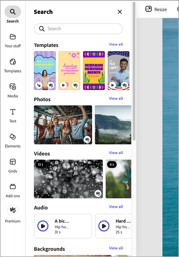 Figure 15. Adobe Stock is available for use right in Adobe Express.