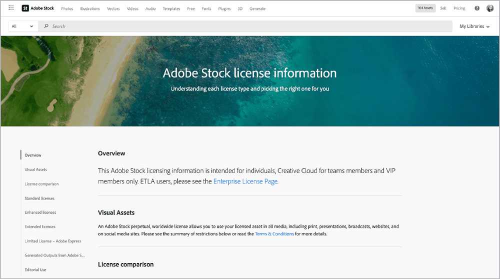 Figure 18. If you’re ever unsure about what you’re allowed to do with an asset, consult the Adobe Stock license info page.