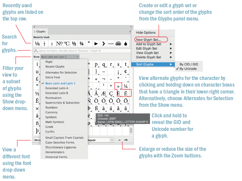 Figure 1. The Glyphs panel