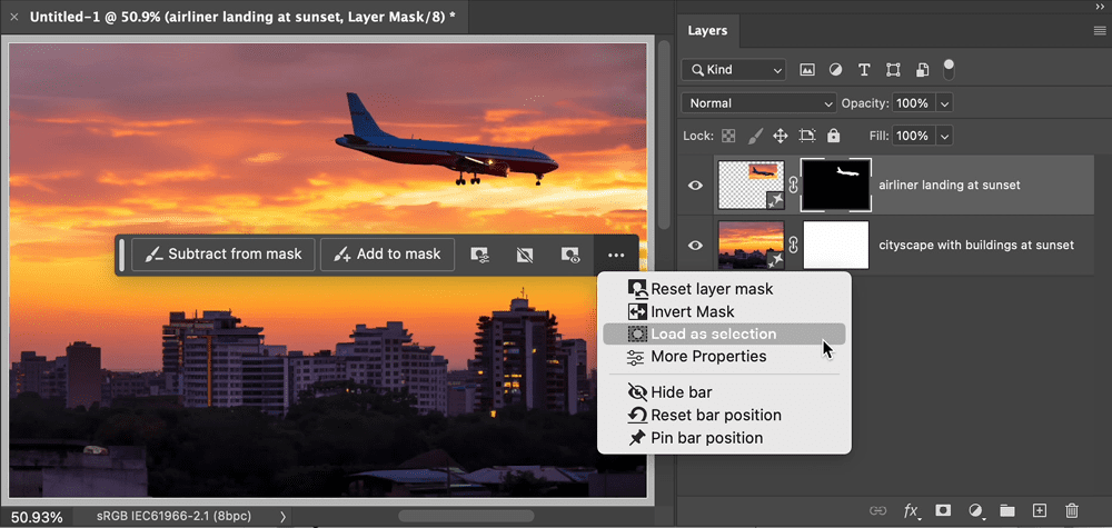Figure 3. The Contextual Task Bar doesn’t add anything new to masking, but it does make visible some traditional masking options that many Photoshop users may not have noticed.