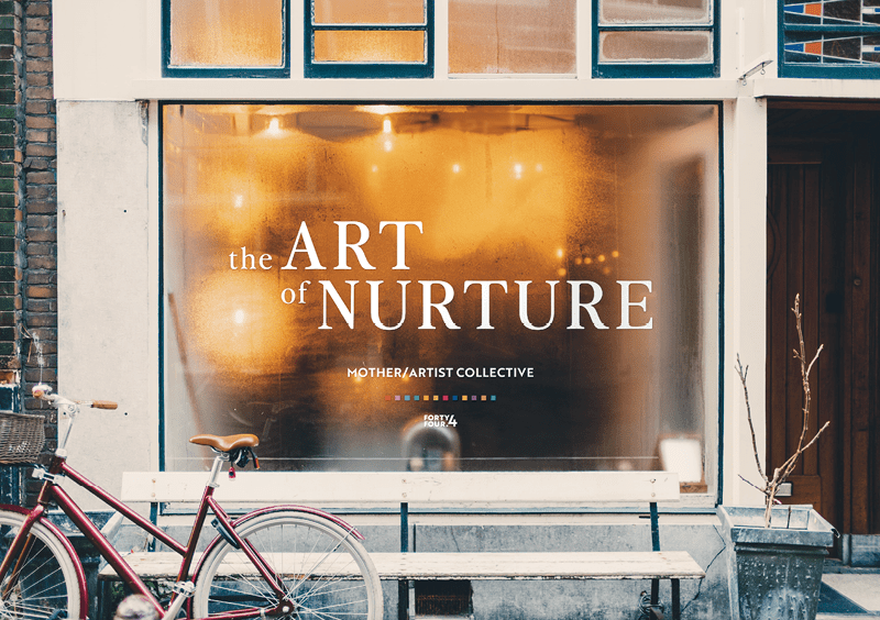 Figure 25. She also includes thoughtful mockups, such as this window design for the mother/artist collective 44.4.