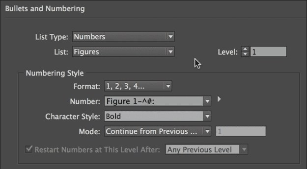 InDesign Bullets and Numbering Menu
