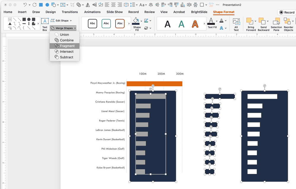 Figure 7.If, after converting your SVG to shapes, you find that part of your chart is actually now a compound path, you can use the Merge Shapes tool: Fragment to release the compound path into individual shapes that you can more easily work with.