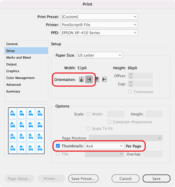 InDesign Print Setup options
