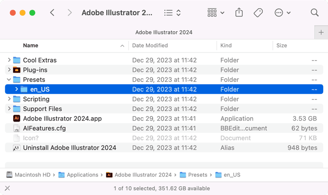 US English localization folder for Adobe Illustrator