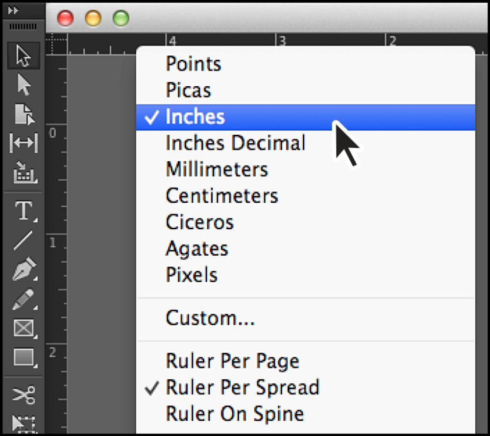 InDesign unit menu inches