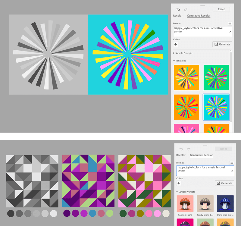 Figure 1. Generative Recolor presents colorful options from monochromatic art.