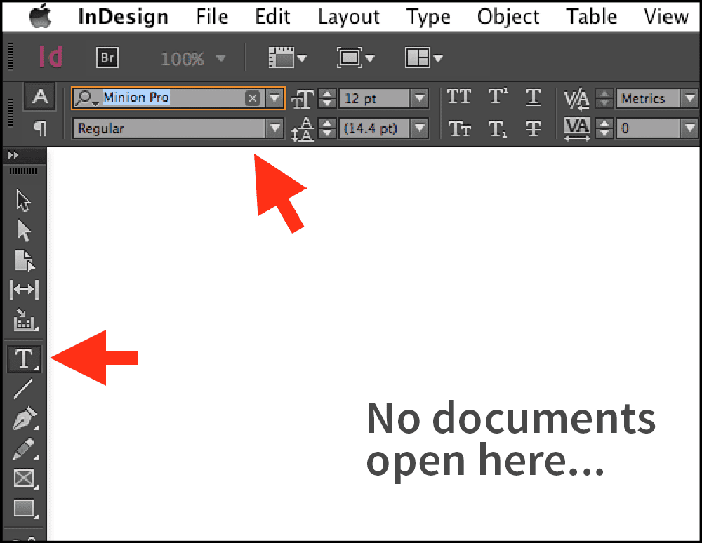 InDesign default settings type tool