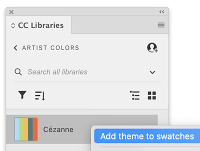 Adding a color theme from a Creative Cloud library to the Swatches panel in Adobe InDesign