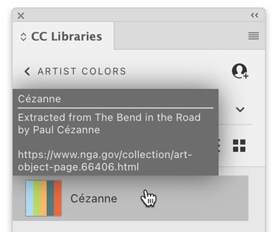 Viewing a description for a color theme in a Creative Cloud library in Adobe InDesign