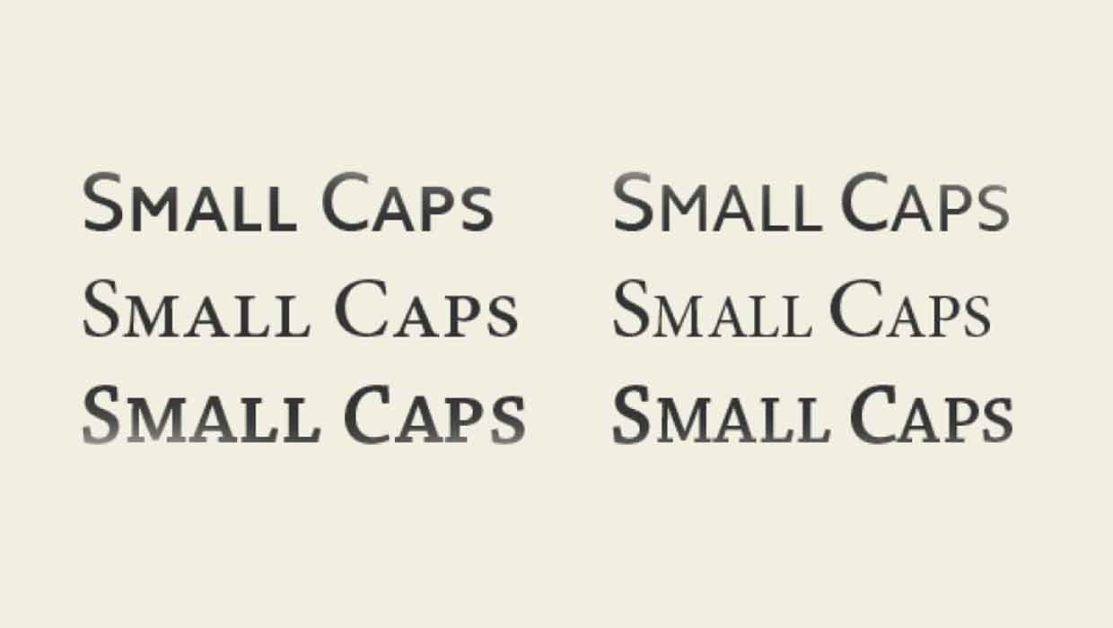 Real and fake small caps in different fonts