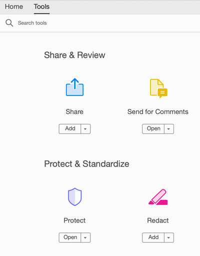 Protect & Standardize tools in Adobe Acrobat