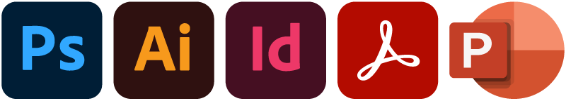 App logos in a row no border Photoshop Illustrator InDesign Acrobat PowerPoint Logos