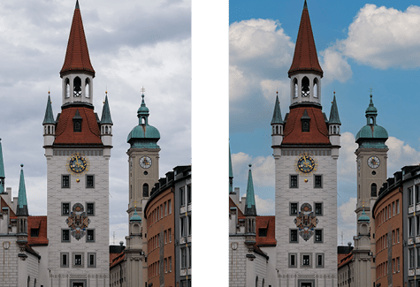 Figure 4. Changing a cloudy sky (before and after) to a sunny one is generally reasonable.