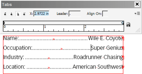 Figure 3. The Leader field controls the glyph, or glyph sequence, that repeats and fills the tab space.