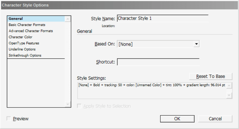 Figure 5. Tabs are characters, and you can define the local formatting of your tab leader as a character style.