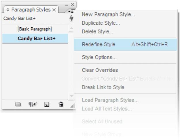 Figure 6. If you edit your tab stops locally, be sure to redefine your paragraph style to save your work.