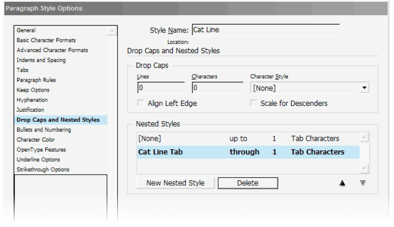 Figure 8. Edit Nested Styles in your paragraph style to apply a sequence of character styles.