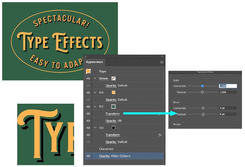 Figure 1. The Appearance panel showing the separate fills to achieve the effect