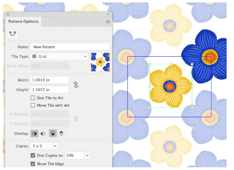 Figure 4. Pattern Editing Mode and swatch preview in Illustrator