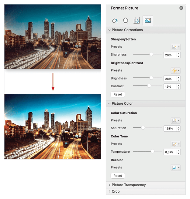 Figure 7. Image adjustment controls in PowerPoint