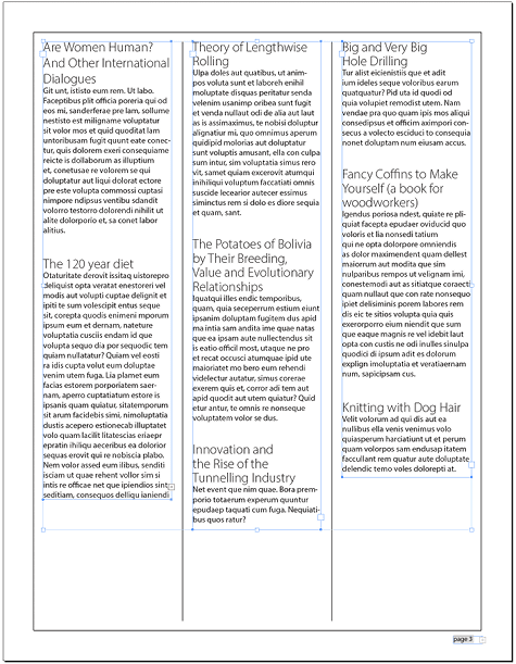 Figure 4. Text will often appear in independent, unthreaded frames. Also note the overset text frames for column 1 and the page number.