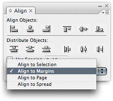 Figure 6: New options in the Align panel pop-up menu simplify tasks such as centering an object on the layout.